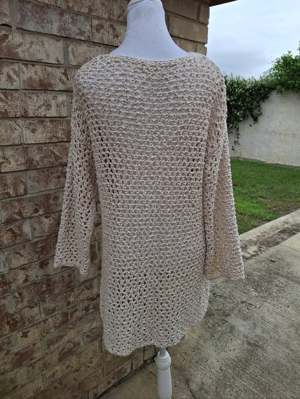 Lou & Grey Crochet Long Sleeve Open Knit Beige Tunic Cover-Up   Women Size Small - Picture 8 of 16